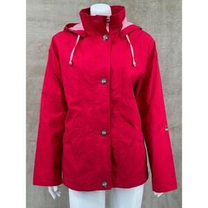Mackintosh Jacket Womens Medium Petite Red Hooded Raincoat Travel Outdoors‎ Coat